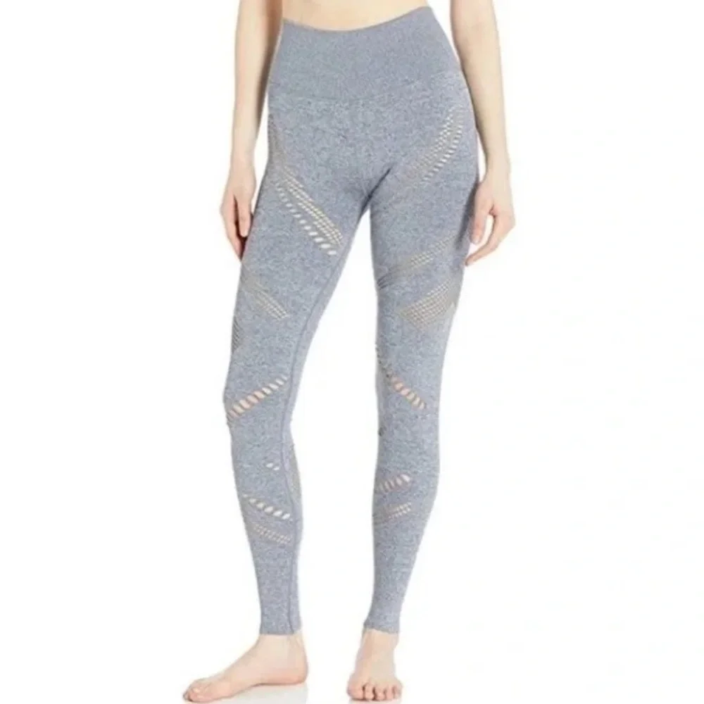 Alo Yoga Eclipse Gray Rib Laser Cut High Waist Seamless Radiance Legging EUC S